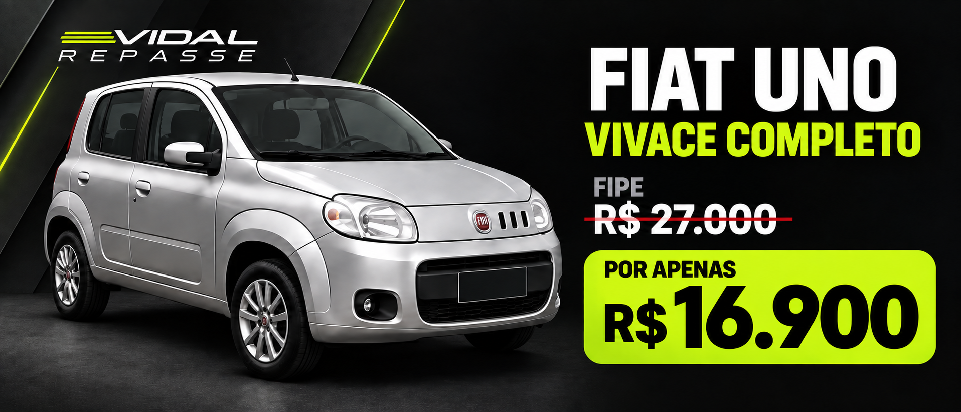 Fiat Uno Vivace completo — FIPE R$ 27.000, por R$ 16.900